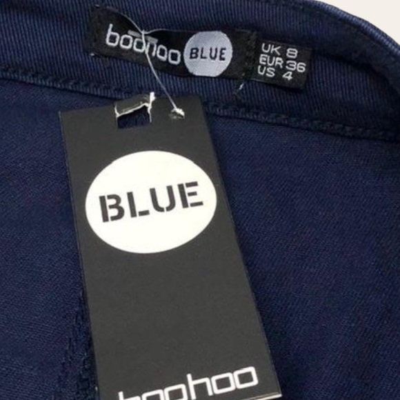 🌺 Boohoo Blue Button Through Front Navy Denim Mini Skirt Size 4 NWT - Picture 5 of 8
